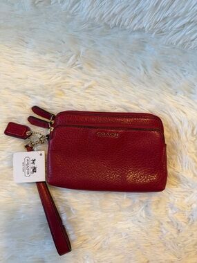 COACH Scarlet Red Pebbled Leather Double-Zip Wristlet